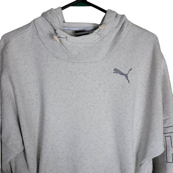 Puma Hooded Sweatshirt Gray Womens Small Zip Pockets Adjustable Hoodie - Picture 2 of 11